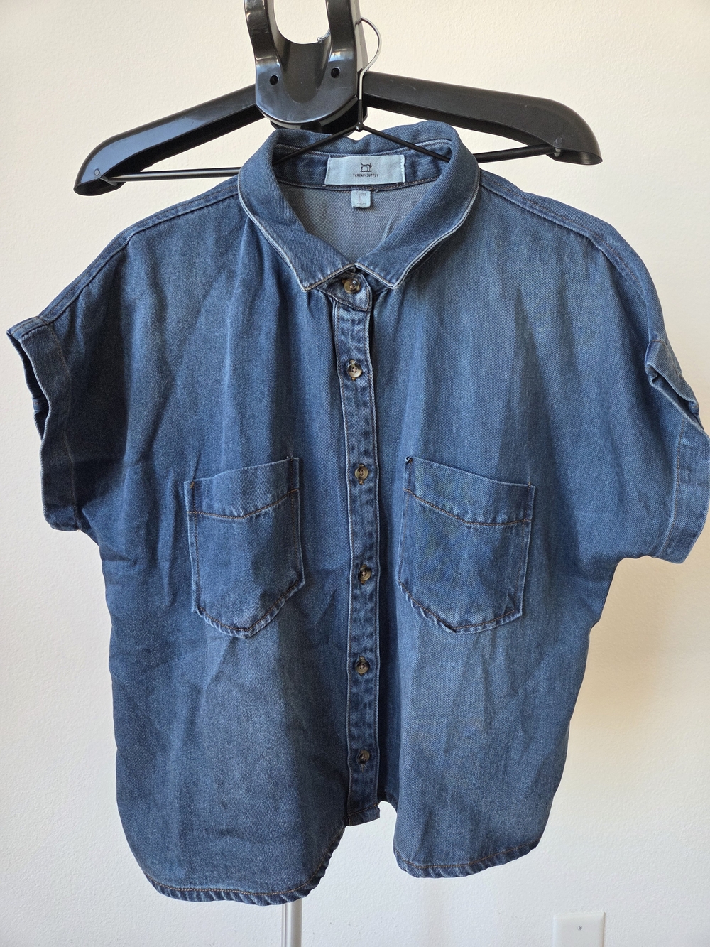 Thread & Supply Dark Denim Short Sleeve Button Down Shirt Size Large